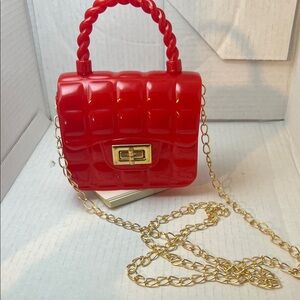 Chic Red Mini Bag with Gold Chain